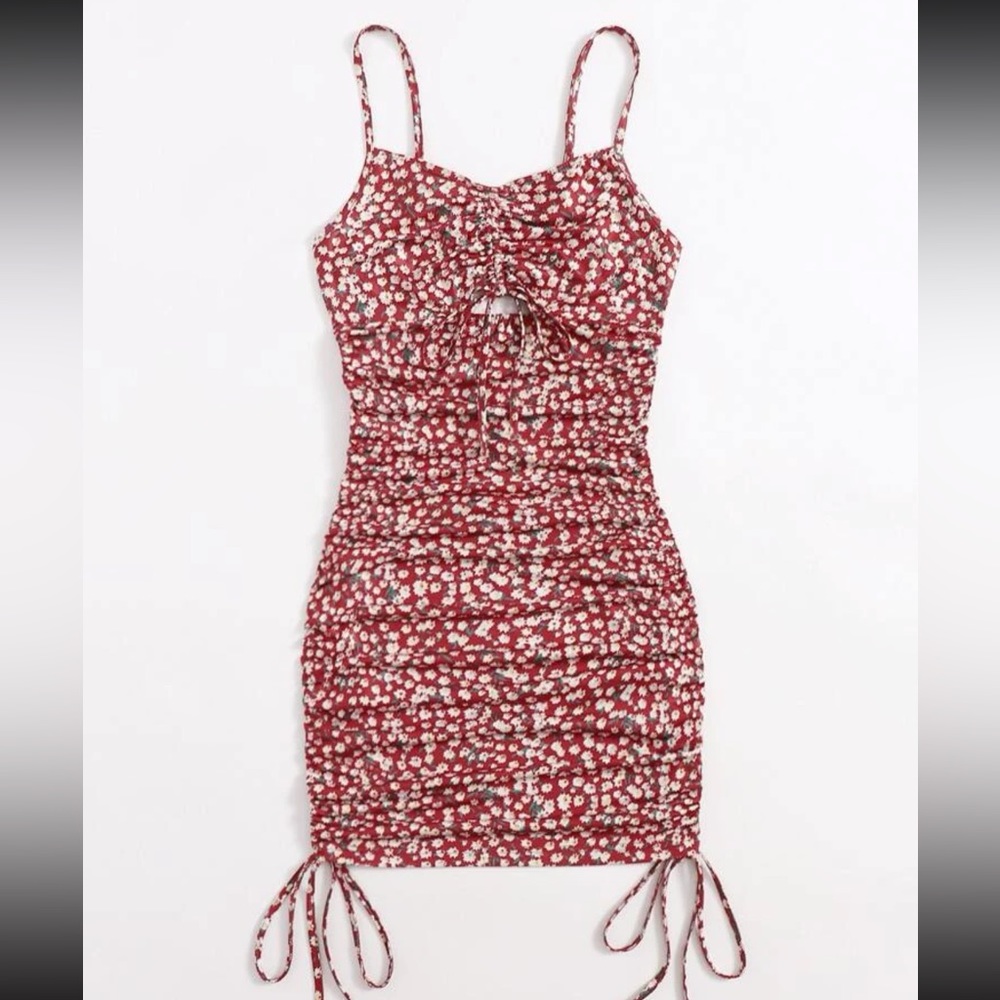 Drawstring Floral Dress